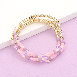 3PCS - Metal Ball Faceted Beaded Stretch Bracelets