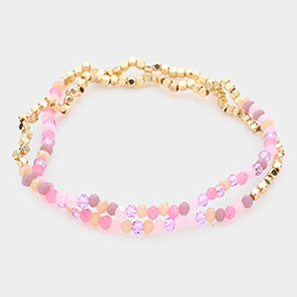 2PCS - Metal Cube Faceted Beaded Stretch Bracelets