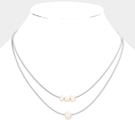 Pearl Accented Guitar String Double Layered Necklace