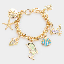 Sand Dollar Starfish Conch Shell Dolphin Crab Turtle Charm Toggle Bracelet
