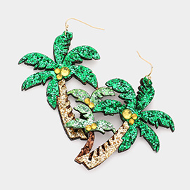 Glittered Palm Tree Dangle Earrings