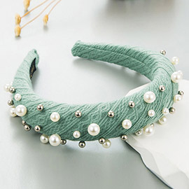 Pearl Metal Ball Embellished Padded Headband