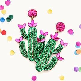 Glittered Cactus Dangle Earrings