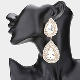 Double Teardrop Stone Accented Link Dangle Evening Earrings
