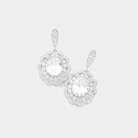 CZ Oval Accented Dangle Evening Earrings