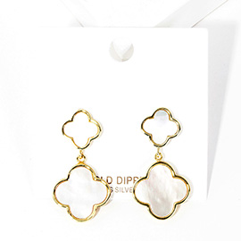 Gold Dipped Double Mother of Pearl Quatrefoil Link Dangle Earrings