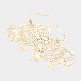 Cut Out Brass Metal Pig Dangle Earrings