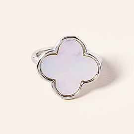 14K White Gold Dipped Mother of Pearl Quatrefoil Ring