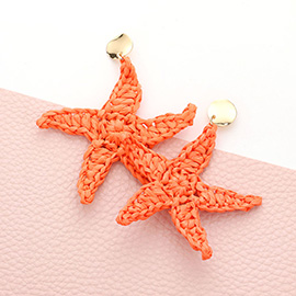 Woven Raffia Starfish Dangle Earrings