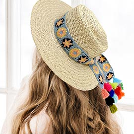 Granny Square Flower Pattern Crochet Tassel Tip Hat Band
