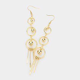 Metal Ball Accented Open Circle Link Dangle Earrings