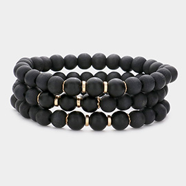 3PCS - Natural Stone Accented Wood Ball Stretch Bracelets