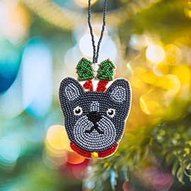 Felt Back Seed Beaded Christmas Tree Bulldog Christmas Ornament
