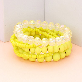 6PCS - Wood Ball Faceted Beaded Stretch Bracelets