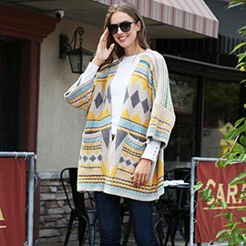 Tribal Patterned Front Pockets Cardigan