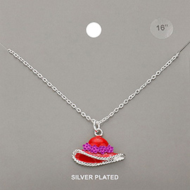 Silver Plated Red Hat Pendant Necklace