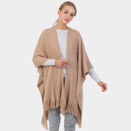 Cut Out Detailed Fringe Poncho