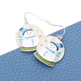 Glittered Snowman Snow Globe Dangle Earrings