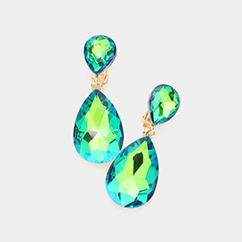 Glass Crystal Double Teardrop Clip on Evening Earrings