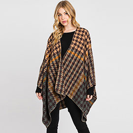 Houndstooth Patterned Ruana Poncho