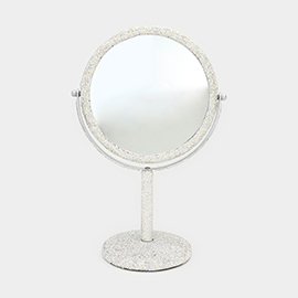 Rhinestone Pave Double Sided Bling Makeup Tabletop Swivel Mirror