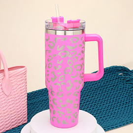 40oz Stainless Steel Leopard Patterned Tumbler with Handle