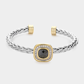 CZ Cushion Square Stone Accented Cuff Bracelet
