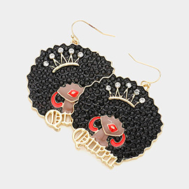 Stone Embellished Queen Message Afro Girl Dangle Earrings