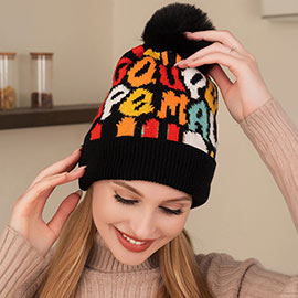 Faux Fur Pom Pom Colorful Beanie Hat