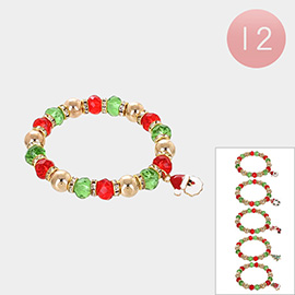12PCS - Santa Claus Christmas Wreath Sock Tree Jingle Bell Charm Stretch Bracelets