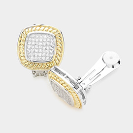 CZ Embellished Square Clip on Earrings