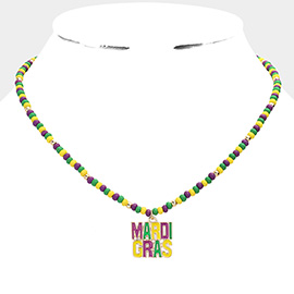 Mardi Gras Message Pendant Wood Ball Necklace