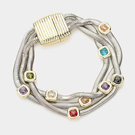 Square CZ Pointed Multi Layered Magnetic Bracelet