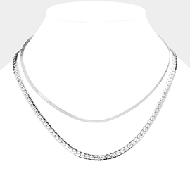 White Gold Dipped Metal Chain Double Layered Necklace