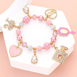 Barbie Pink Heart B Monogram Mirror Perfume Pearl Stretch Bracelet