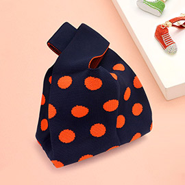 Polka Dot Patterned Knit Tote Bag