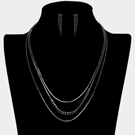 CZ Square Stone Detailed Triple Layered Necklace