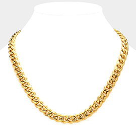 18K Gold Dipped Stainless Steel 20 Inch 8mm 6 Diamond Cut Cuban Chain Necklace