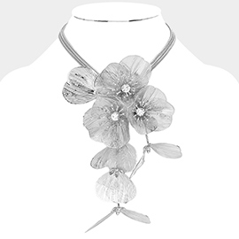 Stone Centered Flower Petal Link Choker Necklace