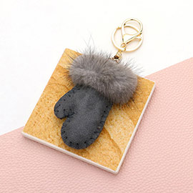 Faux Fur Cuff Solid Mitten Glove Keychain