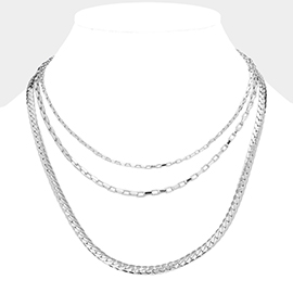 Silver Dipped Metal Chain Layered Necklace