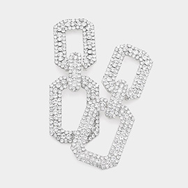 Rhinestone Paved Open Square Link Evening Earrings