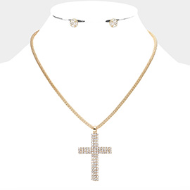 Rhinestone Paved Cross Pendant Necklace
