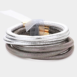 6PCS - Faux Leather Tube Bangle Bracelets