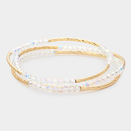 3PCS - Metal Tube Faceted Beaded Stretch Bracelets