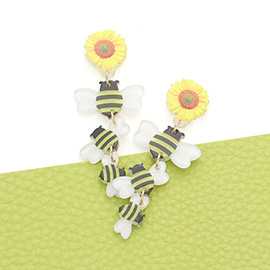 Sunflower Bumble Bee Resin Dropdown Earrings