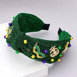 Mardi Gras Mask Crown Sparkle Knot Headband