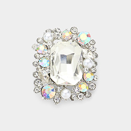 Rectangle Round Stone Cluster Pin Brooch 