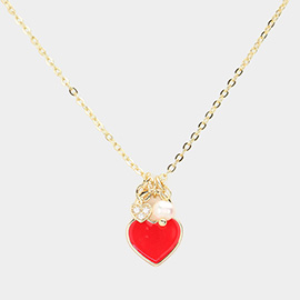 Enamel Heart Pearl Pendant Necklace