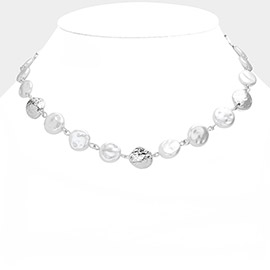 Pearl Metal Disc Station Necklace